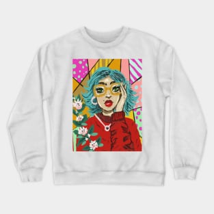 Pop Art Girl, Retro Style, Geometric Crewneck Sweatshirt